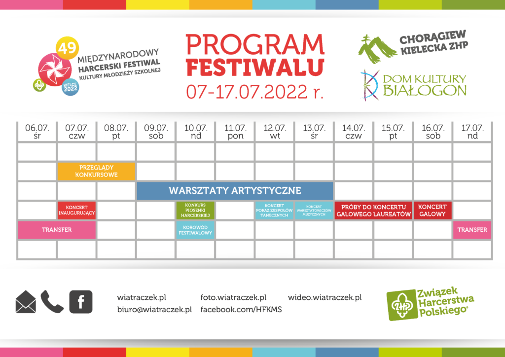 49. Międzynarodowy Harcerski Festiwal Kultury Młodzieży Szkolnej ponownie zakręci Kielcami! 1 program festiwalu 2022 fb