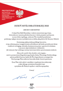 Związek Harcerstwa Polskiego pod Honorowym Protektoratem Prezydenta RP 10 Honorowy Patronat DMB życzenia od prezydenta